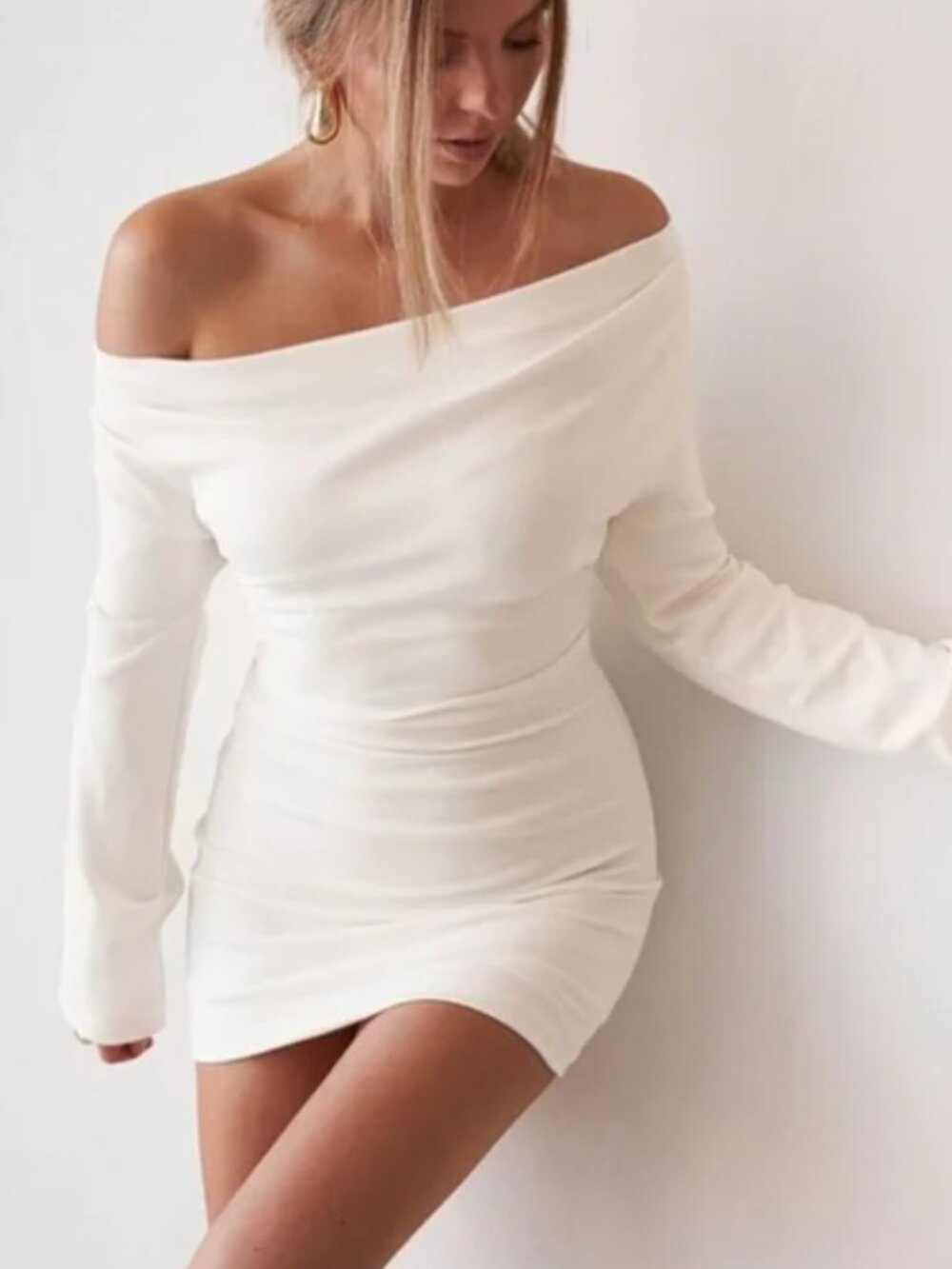 (NWT) Old Sport Cupro Long Sleeve Mini WHITE Size S